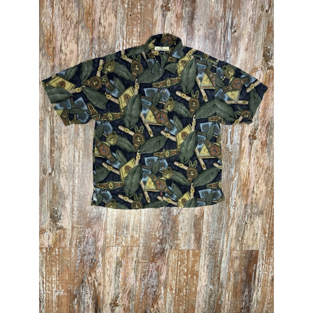 Mens Tommy Bahama 100% Silk Button Up Hawaiian Shirt Cigar Size Large
